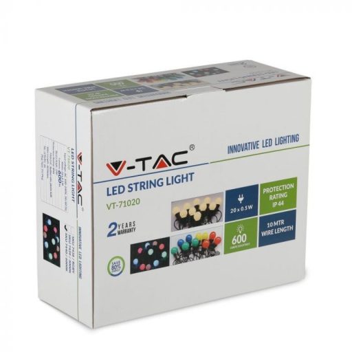 V-TAC 20 x 0.5W LED Fényfüzér 10m 20 izzó EU 6000K - 7440