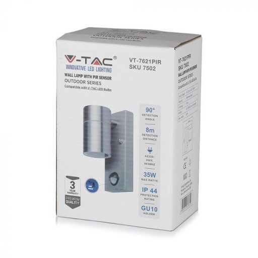 V-TAC Fali GU10 lámpatest mozgásérzékelővel - 7502