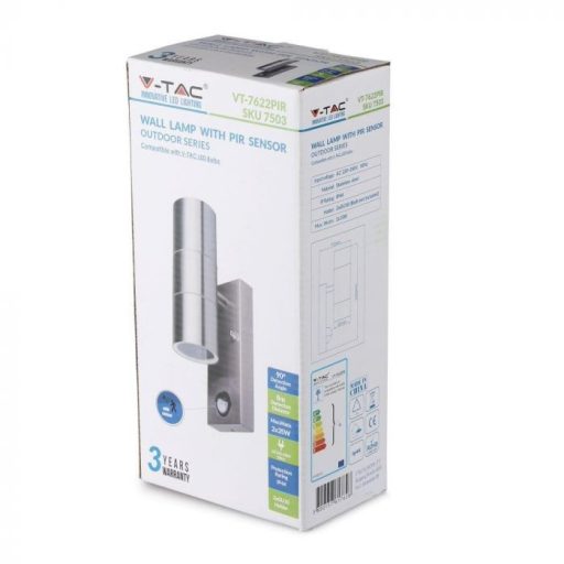 V-TAC Fali lámpatest 2xGU10 mozgásérzékelővel - 7503