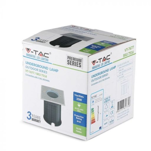 V-TAC TALAJLÁMPA GU10 FOGLALATTAL - Négyzet ALAKÚ IP65 - 7516