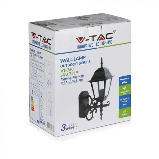 V-TAC Fali E27 lámpatest - fekete - 7519
