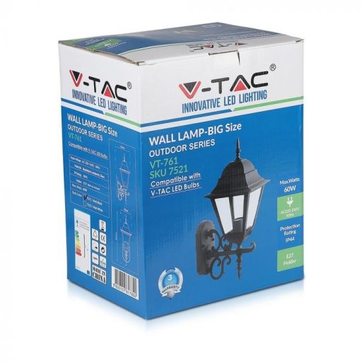 V-TAC Fali E27 nagy lámpatest - fekete - 7521