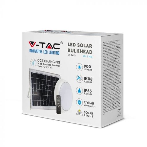 V-TAC LED mennyezeti napelemes (SOLAR) lámpa RF távirányítóval 3 az 1-ben 15W IP65 kör - 7613