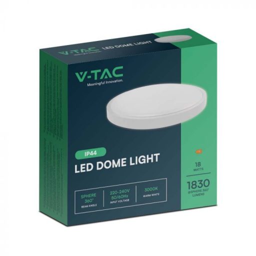 V-TAC LED mennyezeti lámpatest, fehér 18W 3000K IP44 - 76151