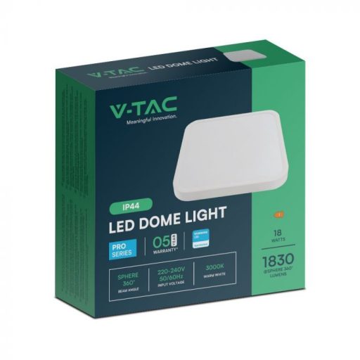 V-TAC LED mennyezeti lámpatest, fehér, négyzet alakú 18W - 3000K IP44 (SAMSUNG CHIP) - 76241-24