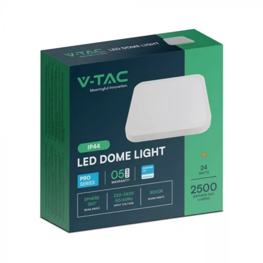 V-TAC LED mennyezeti lámpatest - fehér, négyzet alakú - 24W 3000K IP44 (SAMSUNG CHIP) - 76271-24