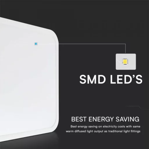 V-TAC LED mennyezeti lámpatest, fehér, négyzet alakú 48W - 4000K IP44 - 76311