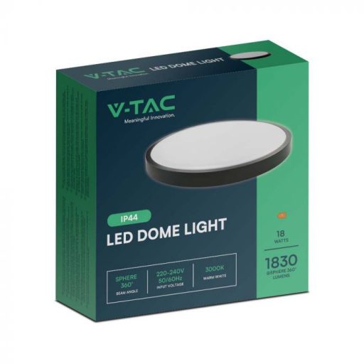 V-TAC LED mennyezeti lámpatest, fekete 18W 3000K IP44 - 76331