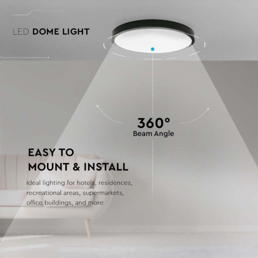 V-TAC LED mennyezeti lámpatest, fekete 18W 3000K IP44 - 7633