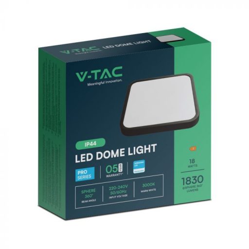 V-TAC LED mennyezeti lámpatest - fekete, négyzet alakú - 18W 3000K IP44 (SAMSUNG CHIP) - 76421-24