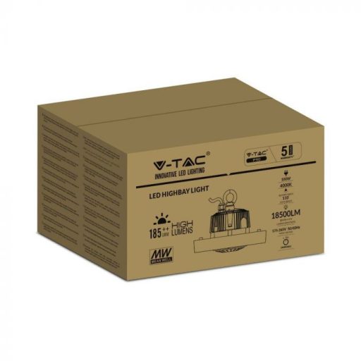 V-TAC LED Csarnokvilágító 100W 185L/W - 110° - 4000K- Mean Well vezérlő  - 7655