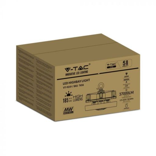 V-TAC LED Csarnokvilágító 200W 185L/W - 360° - 4000K- Mean Well vezérlő  - 7656