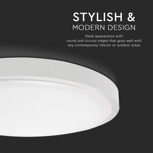V-TAC LED mennyezeti lámpa 18W 3000K IP44 Mikrohullámú mozgásérzékelővel, Fehér, Kör - 7659