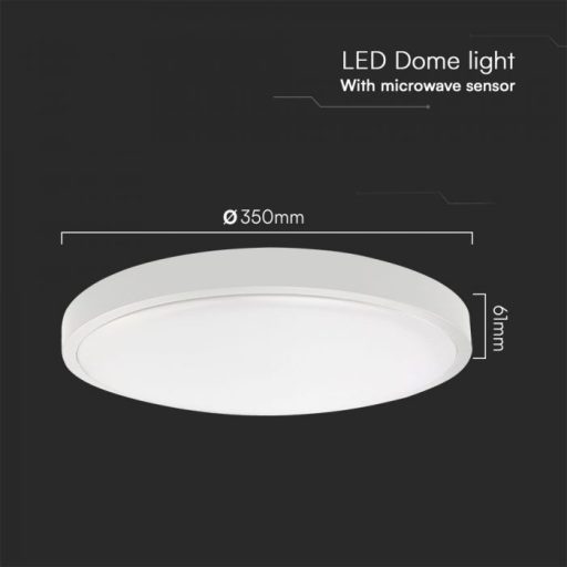 V-TAC LED mennyezeti lámpa 24W 3000K IP44 (SAMSUNG CHIP) mikrohullámú mozgásérzékelővel, fehér, kör - 76621-24