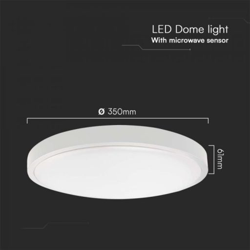 V-TAC LED mennyezeti lámpa távirányítóval 24W 3000K IP44 mikrohullámú mozgásérzékelővel, fehér, kör - 76621