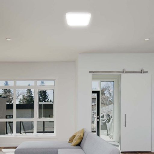 V-TAC LED mennyezeti lámpa 18W 4000K IP44 (SAMSUNG CHIP) Mikrohullámú mozgásérzékelővel, Fehér, Négyzet - 76661-24