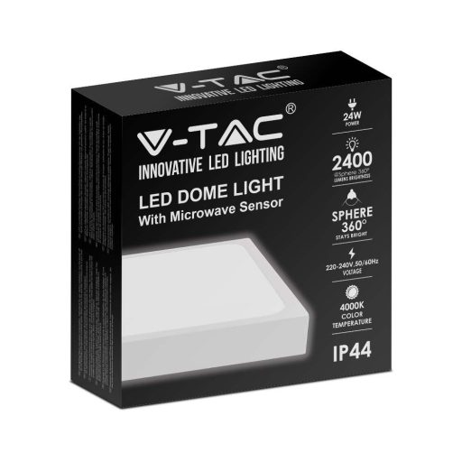 V-TAC LED mennyezeti lámpatest, mikrohullámú mozgásérzékelővel, fehér 24W 4000K IP44 - 7667