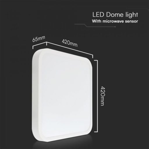 V-TAC LED mennyezeti lámpa 36W 4000K IP44 (SAMSUNG CHIP) Mikrohullámú mozgásérzékelővel, Fehér, Négyzet - 76681-24