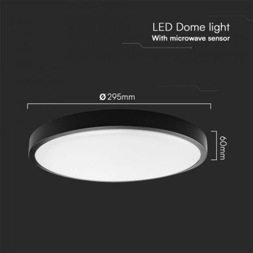 V-TAC LED mennyezeti lámpatest 18W 4000K IP44 (SAMSUNG CHIP) mikrohullámú mozgásérzékelővel, fekete, kör - 76691-24