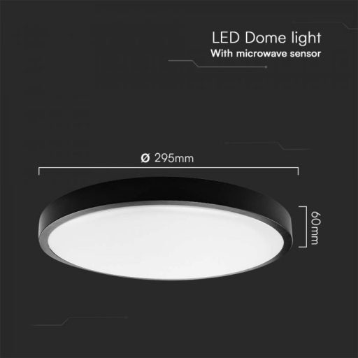 V-TAC LED mennyezeti lámpa távirányitóval 18W 4000K IP44 Mikrohullámú mozgásérzékelővel, Fekete, Kör - 76691