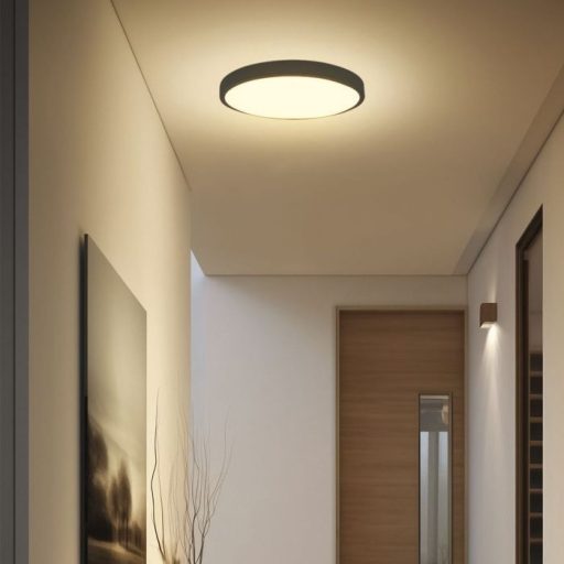 V-TAC LED mennyezeti lámpa távirányitóval 18W 4000K IP44 Mikrohullámú mozgásérzékelővel, Fekete, Kör - 76691