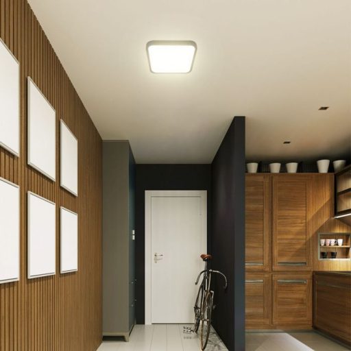 V-TAC LED mennyezeti lámpa 18W 4000K IP44 (SAMSUNG CHIP) Mikrohullámú mozgásérzékelővel, Fekete, Négyzet - 76721-24