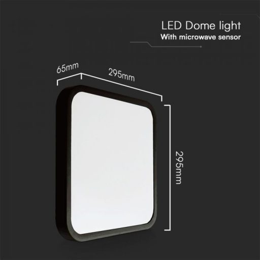 V-TAC LED mennyezeti lámpa 18W 4000K IP44 (SAMSUNG CHIP) Mikrohullámú mozgásérzékelővel, Fekete, Négyzet - 76721-24