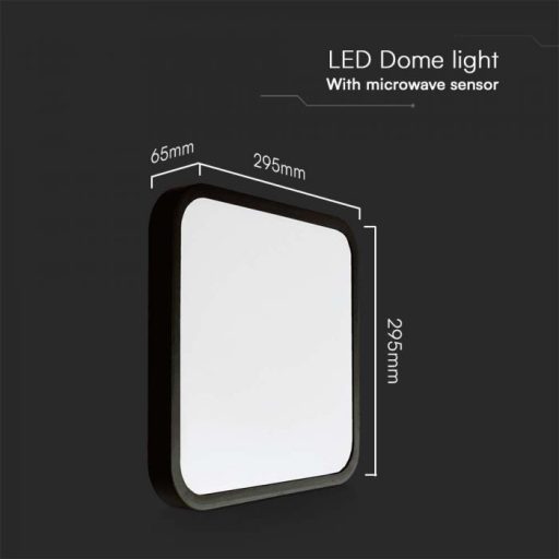 V-TAC LED mennyezeti lámpa távirányítóval 18W 4000K IP44 Mikrohullámú mozgásérzékelővel, Fekete, Négyzet - 76721