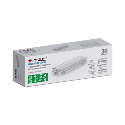 V-TAC Vészkijárati lámpa 3W IP65 6400K - 7687