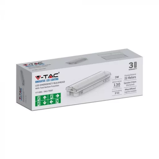 V-TAC Vészkijárati lámpa 3W IP65 6400K - 7687