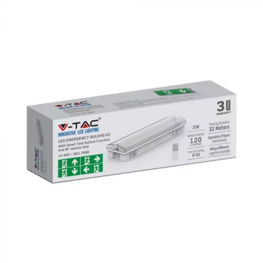 V-TAC 3W LED Vészvilágítás távirányítóval IP65 6400K -7688