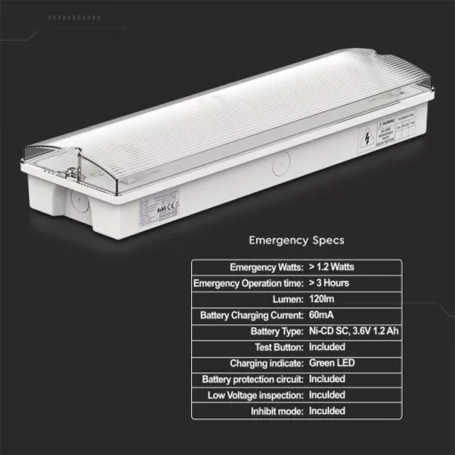 V-TAC 3W LED Vészvilágítás távirányítóval IP65 6400K -7688
