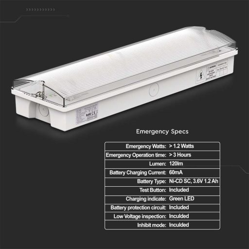 V-TAC 3W LED Vészvilágítás 3 órás vész üzemmód 6400K -7688