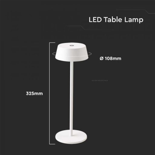 V-TAC 2W LED Tölthető Asztali lámpa - 4400mAh Fehér 3000K - 7689