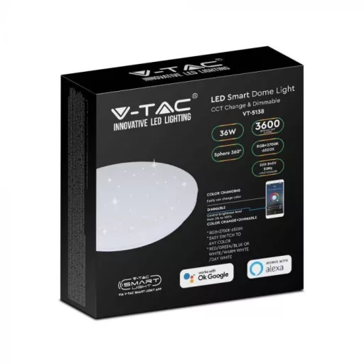V-TAC LED mennyezeti lámpa csillagos búrával 36W RGB + CCT - 7695