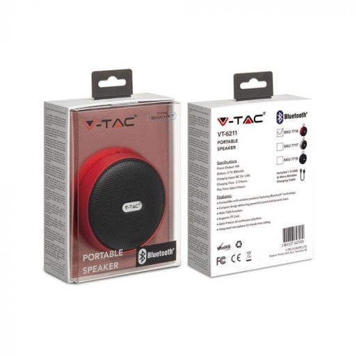 V-TAC BLUETOOTH HANGSZÓRÓ 4W 800mAh - piros - 7716
