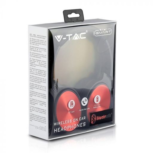 V-TAC Bluetoothos vezeték nélküli fejhallgató forgatható fej 500mAh piros - 7729