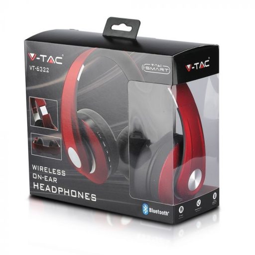 V-TAC Bluetoothos vezeték nélküli fejhallgató állítható fej 500mAh piros - 7731