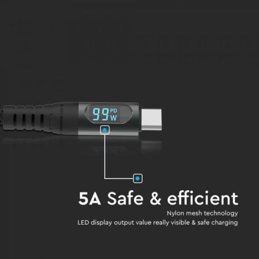 V-TAC 1M C-C Típusú USB kábel fekete - 7746