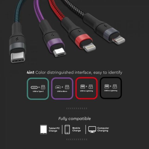 V-TAC 1,2M 4 az 1-ben USB kábel - 7748