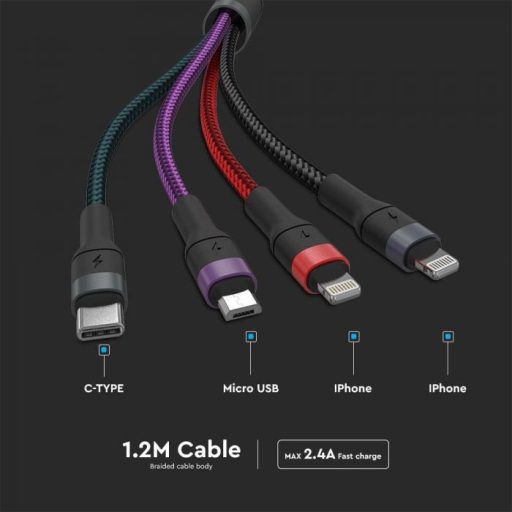 V-TAC 1,2M 4 az 1-ben USB kábel - 7748