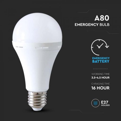 V-TAC LED izzó  VÉSZVILÁGÍTÓ FUNKCIÓVAL, KÉSZENLÉTI AKKUMULÁTORRAL E27 A80 12W 4000K GÖMB- 7794