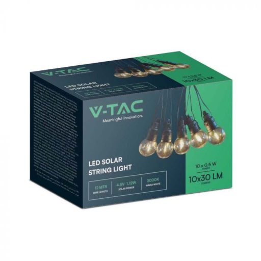 V-TAC Napelemes (solar) Fényfüzér 12M - 10x0.5W 3000K gömb  - 7804