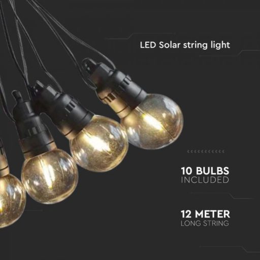 V-TAC Napelemes (solar) Fényfüzér 12M - 10x0.5W 3000K gömb  - 7804