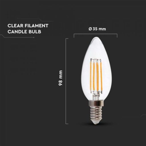 V-TAC Átlátszó LED izzó filament COG  E14 C35 5.5W 4000K gyertya dimmelhető - 7807