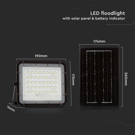 V-TAC 6W LED napelemes (SOLAR) reflektor távirányítóval 120° 4000K fekete házas  - 7821
