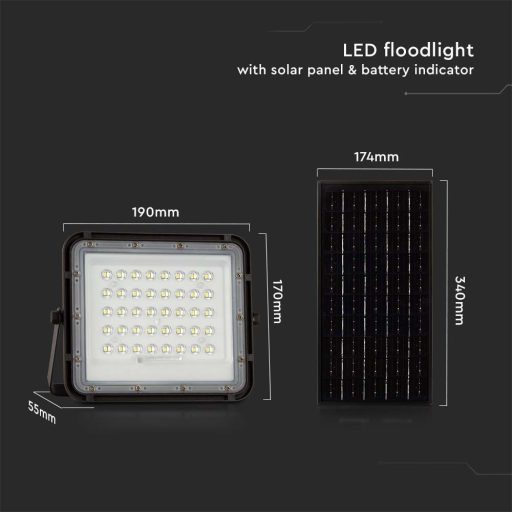 V-TAC 10W LED napelemes (SOLAR) reflektor távirányítóval 120° 6400K fekete házas  - 7823