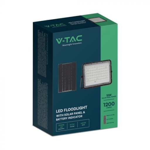 V-TAC 15W LED napelemes (SOLAR) reflektor távirányítóval 120° 6400K fekete házas  - 7825