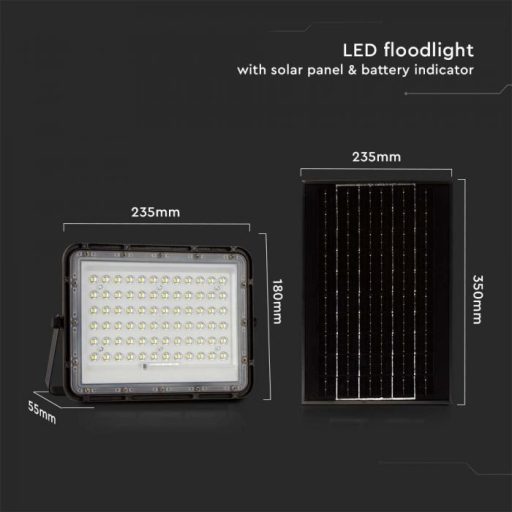 V-TAC 15W LED napelemes (SOLAR) reflektor távirányítóval 120° 6400K fekete házas  - 7825