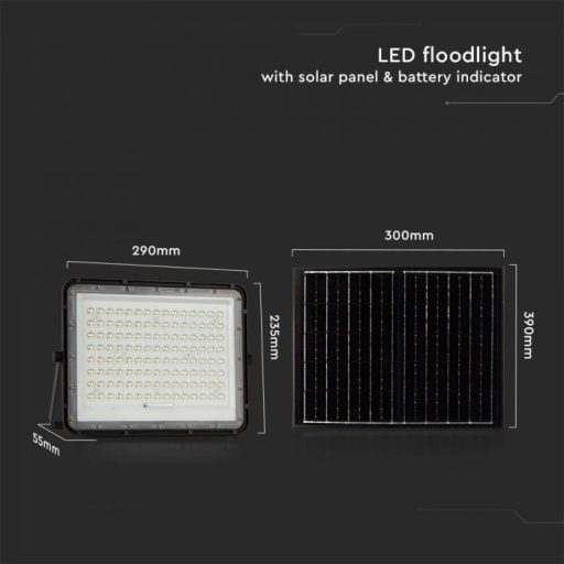 V-TAC 20W LED napelemes (SOLAR) reflektor távirányítóval 120° 6400K fekete házas  - 7827